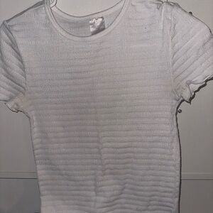 White Textured Short Sleeve Top